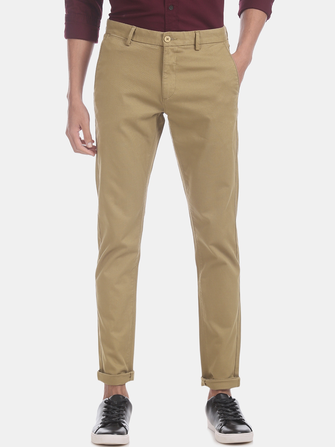 Buy U.S. Polo Assn. Men Beige Regular Fit Solid Trousers - Trousers for ...