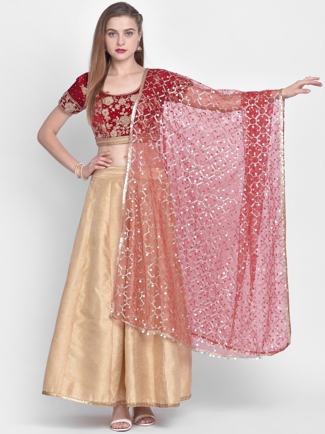 red gown with golden dupatta