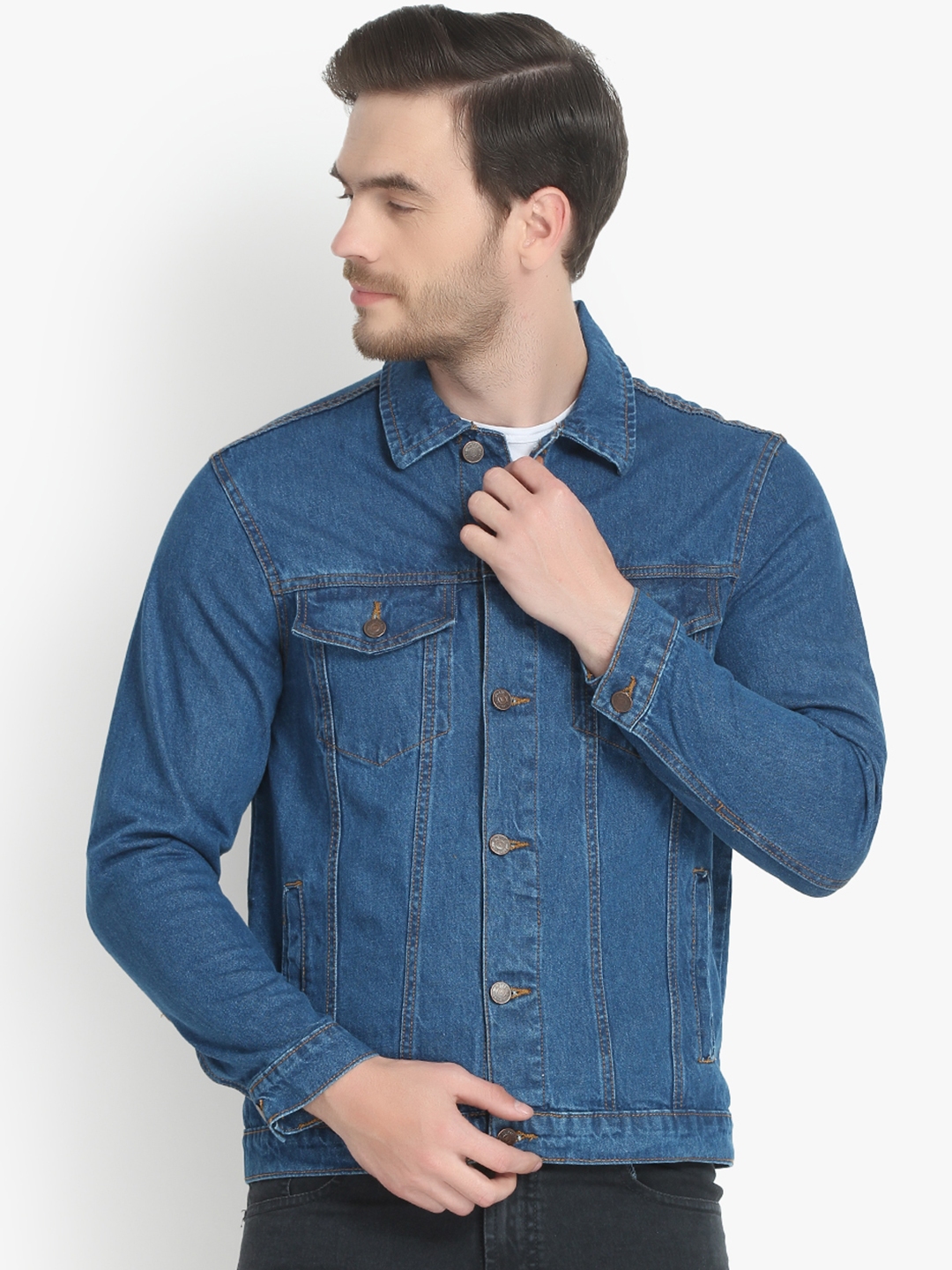 Buy Kotty Men Blue Solid Denim Jacket - Jackets for Men 11529178 | Myntra