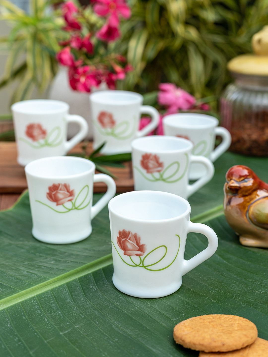 Buy Laopala White & Pink Set Of 12 Opalware Tea Cups 130 Ml Cups And
