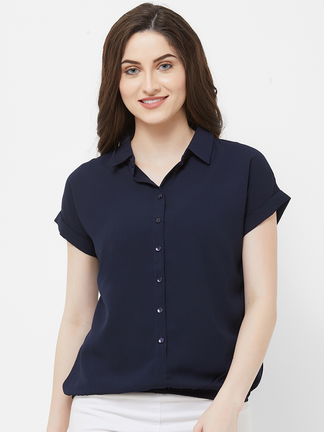 Buy 109F Women Navy Blue Solid Shirt Style Top - Tops for Women ...