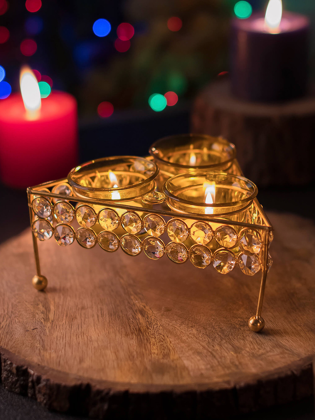 Buy Homesake Gold Toned & Yellow Table Top Candle Holder With Tealight