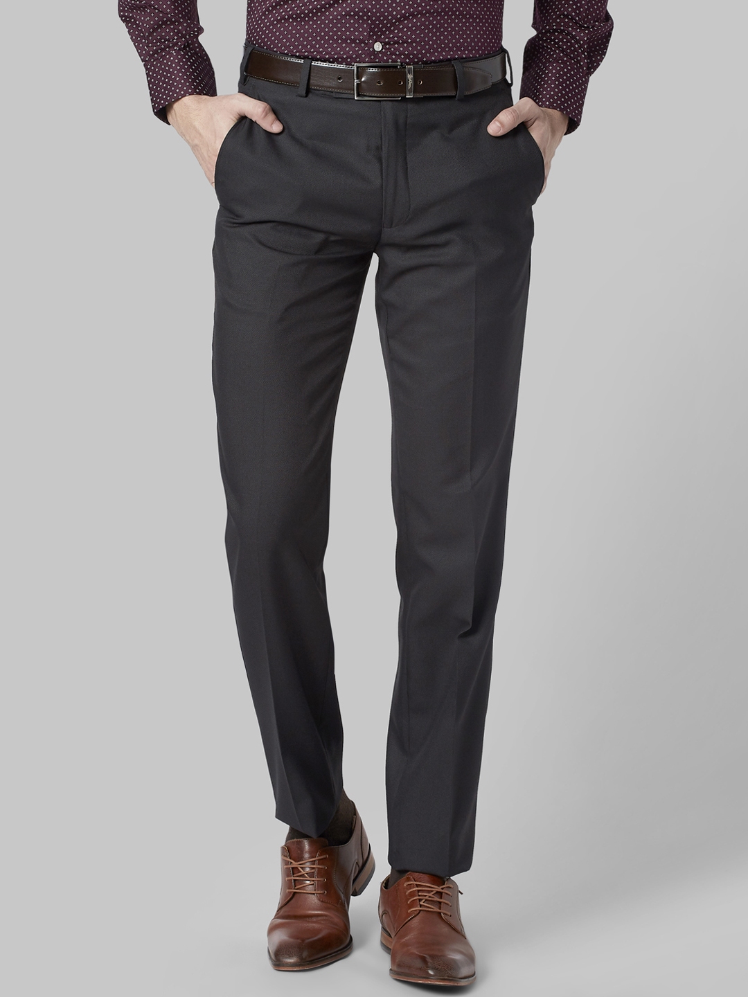 Buy Park Avenue Men Charcoal Grey Slim Fit Solid Formal Trousers ...