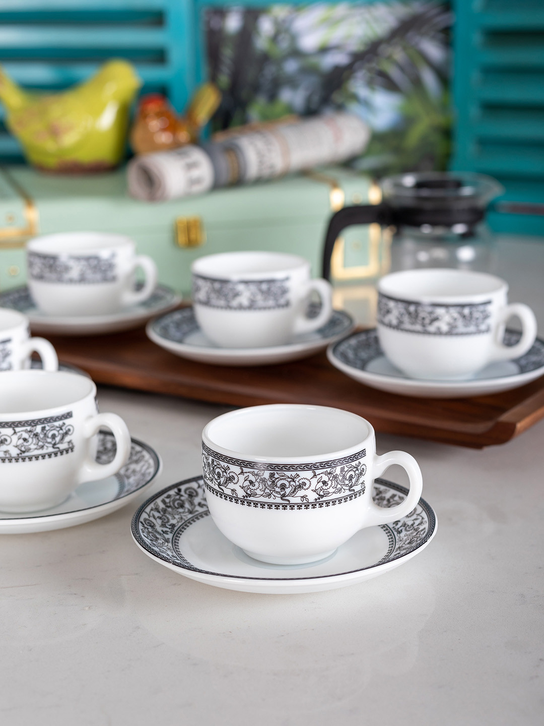 Buy Laopala White & Black Printed Set Of 6 Tea Cups & Saucer Cups And Mugs for Unisex 11544000