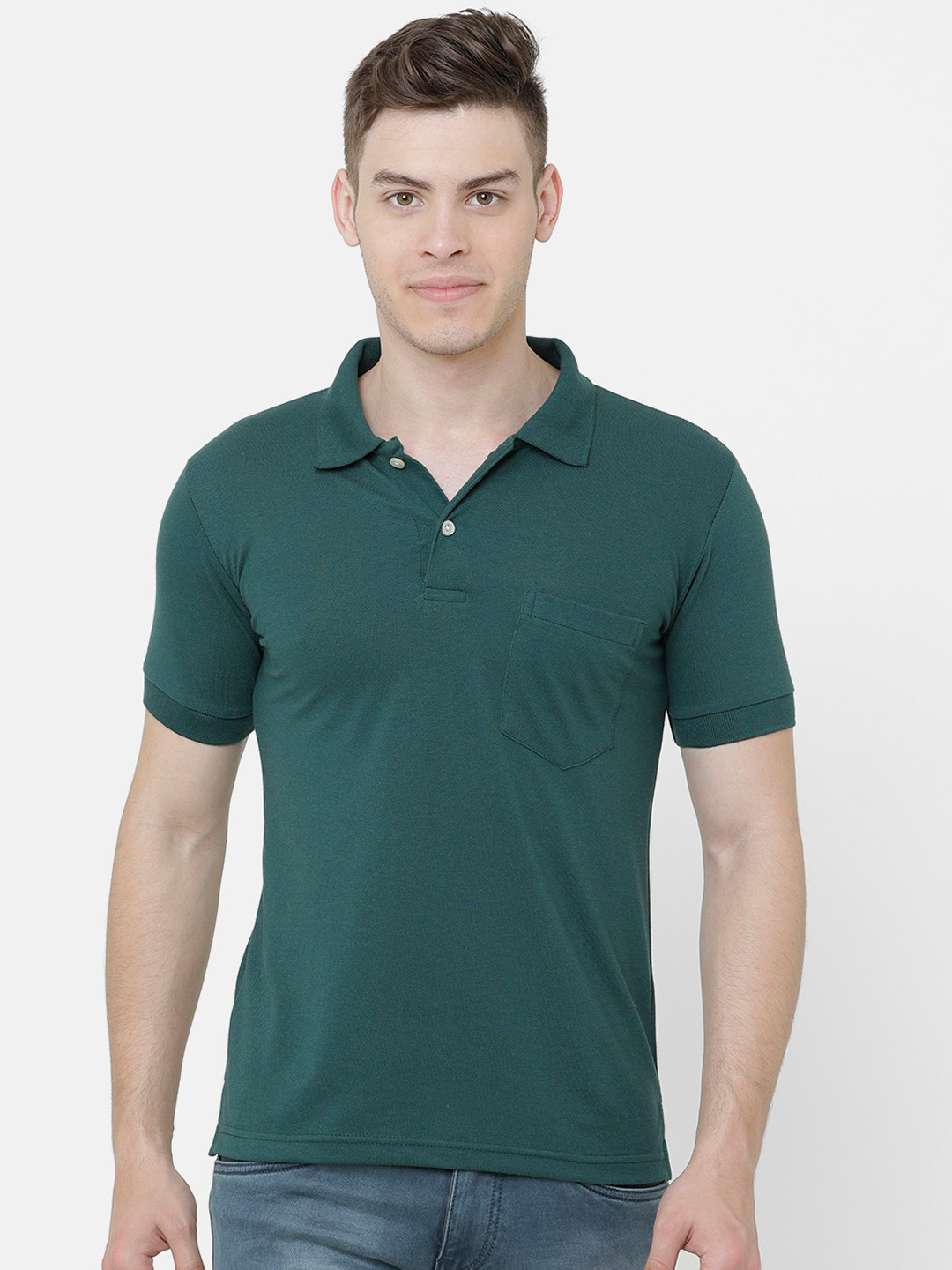 Buy ELEGANCE Men Green Solid Polo Collar T Shirt Tshirts for Men