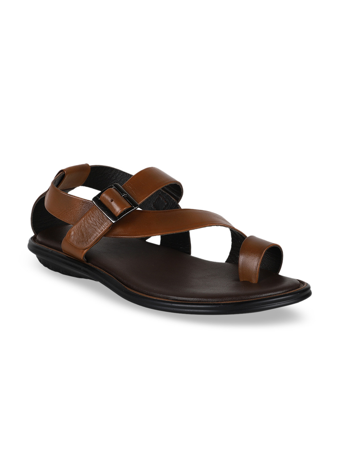 Buy Egoss Men Brown Solid Leather One Toe Comfort Sandals Sandals for