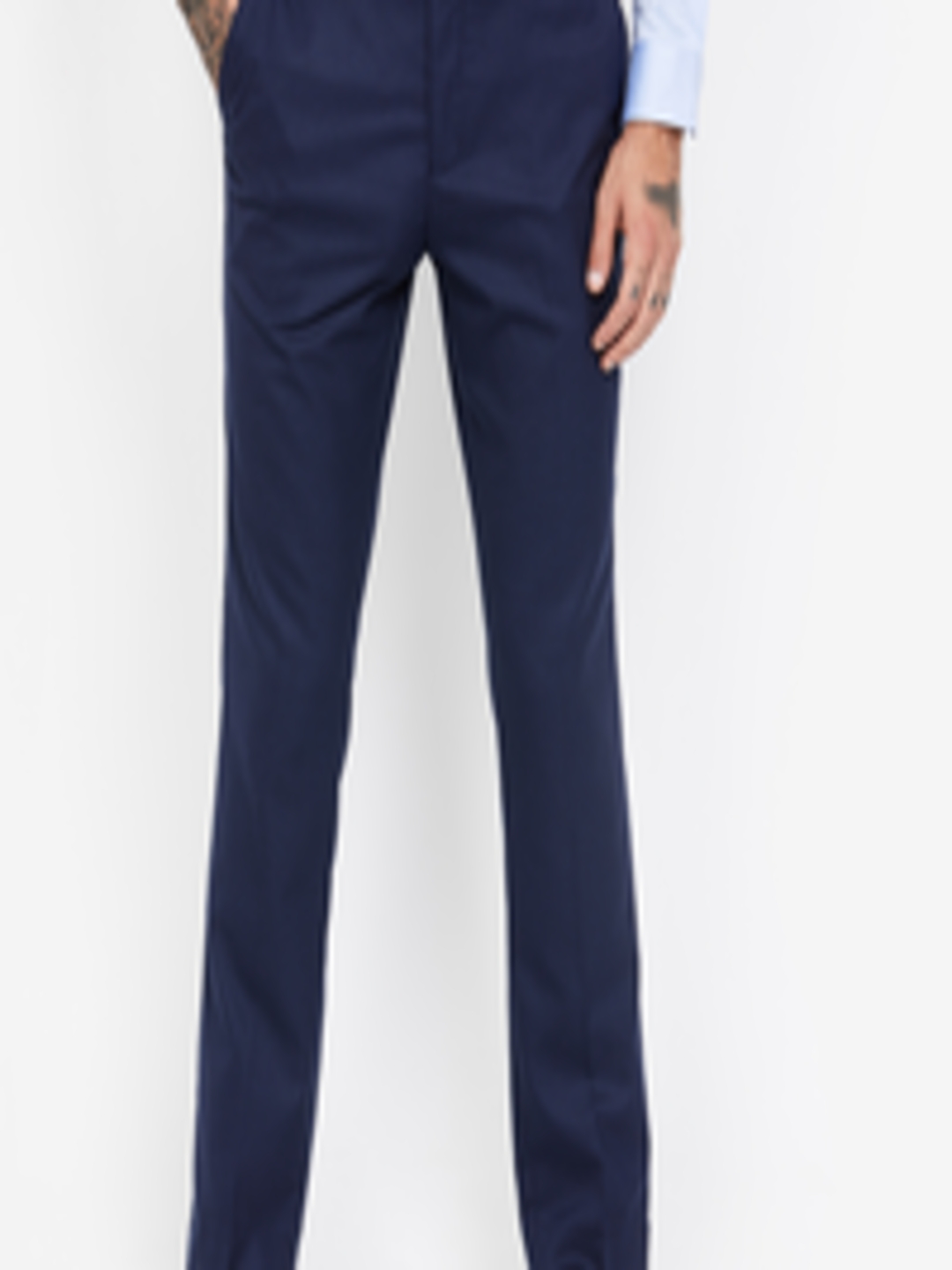 Buy CODE By Lifestyle Men Navy Blue Slim Fit Solid Formal Trousers ...