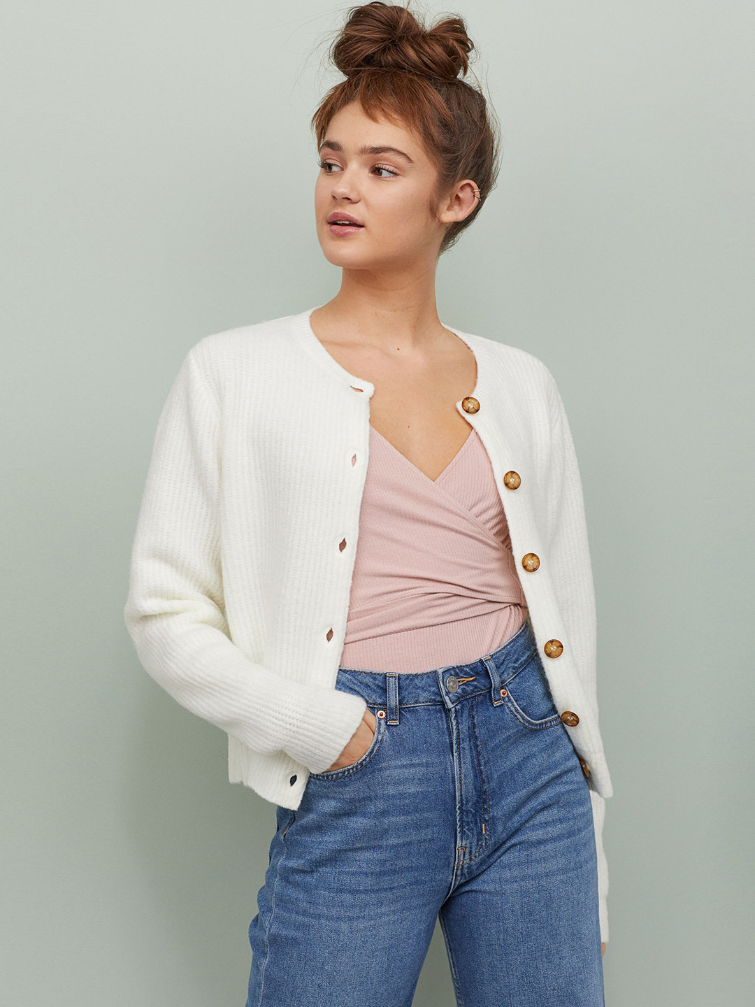 Buy H&M Women White Ribbed Cardigan Sweaters for Women 11555262 Myntra