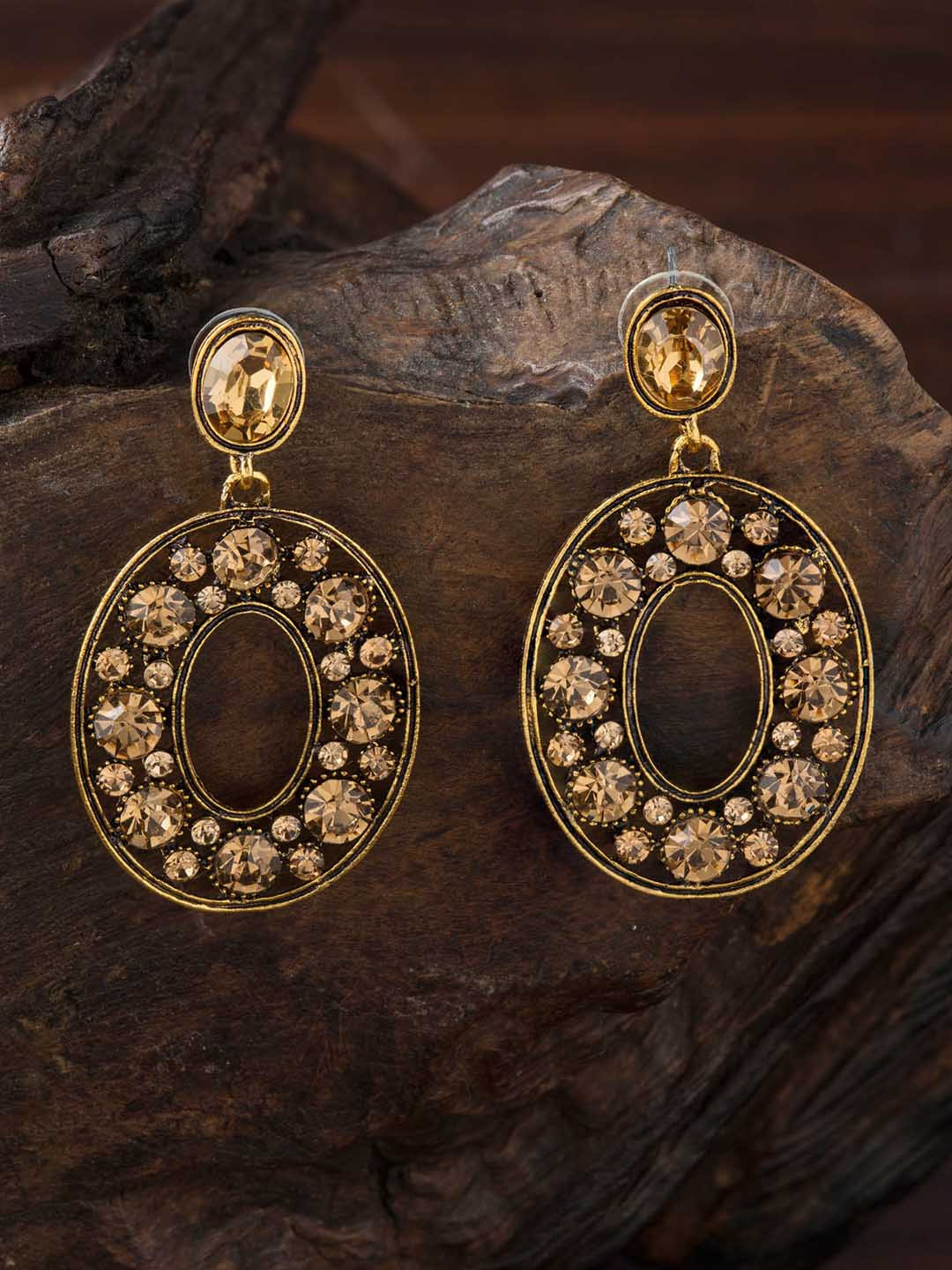 Buy E2O Antique Gold Plated Oval Drop Earrings Earrings for Women
