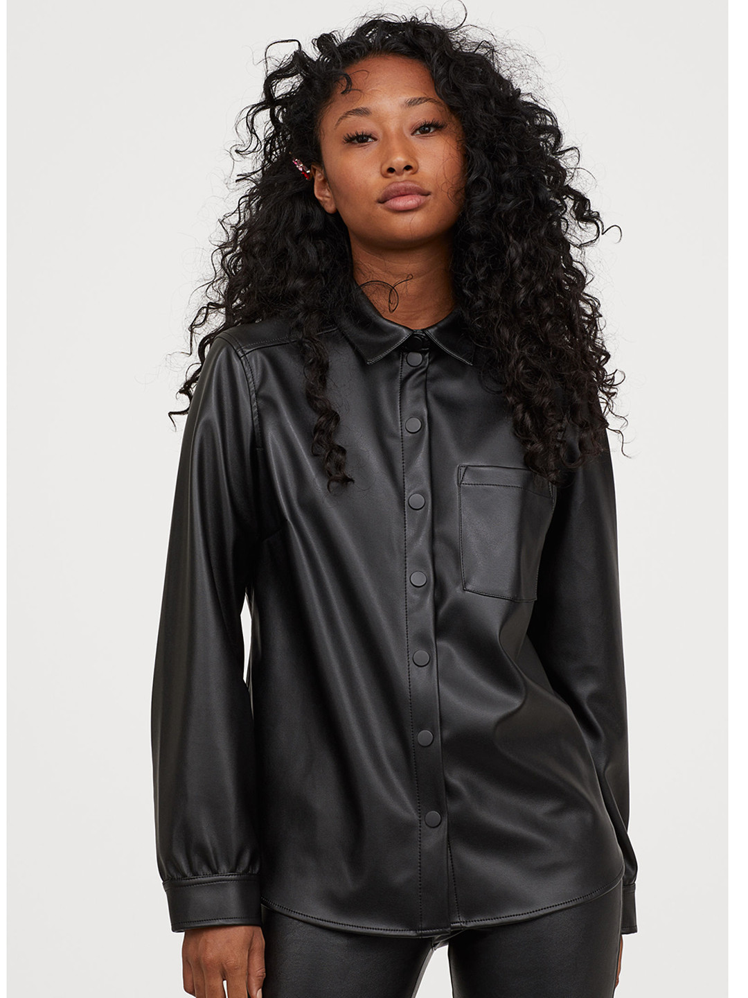 Buy H&M Women Black Solid Imitation Leather Shirt Shirts for Women