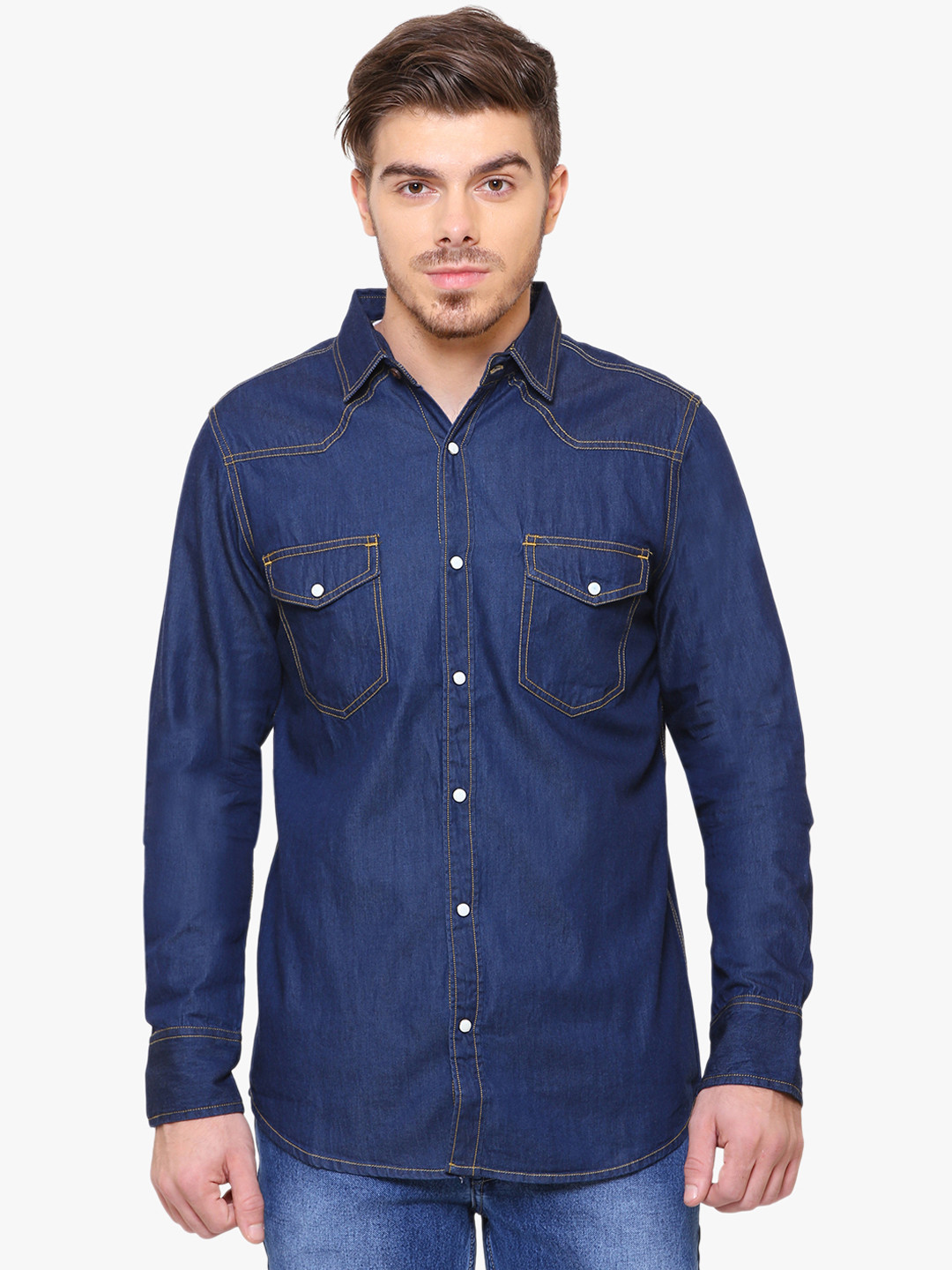 Buy Southbay Men Blue Smart Slim Fit Solid Denim Shirt Shirts for Men 11557806 Myntra