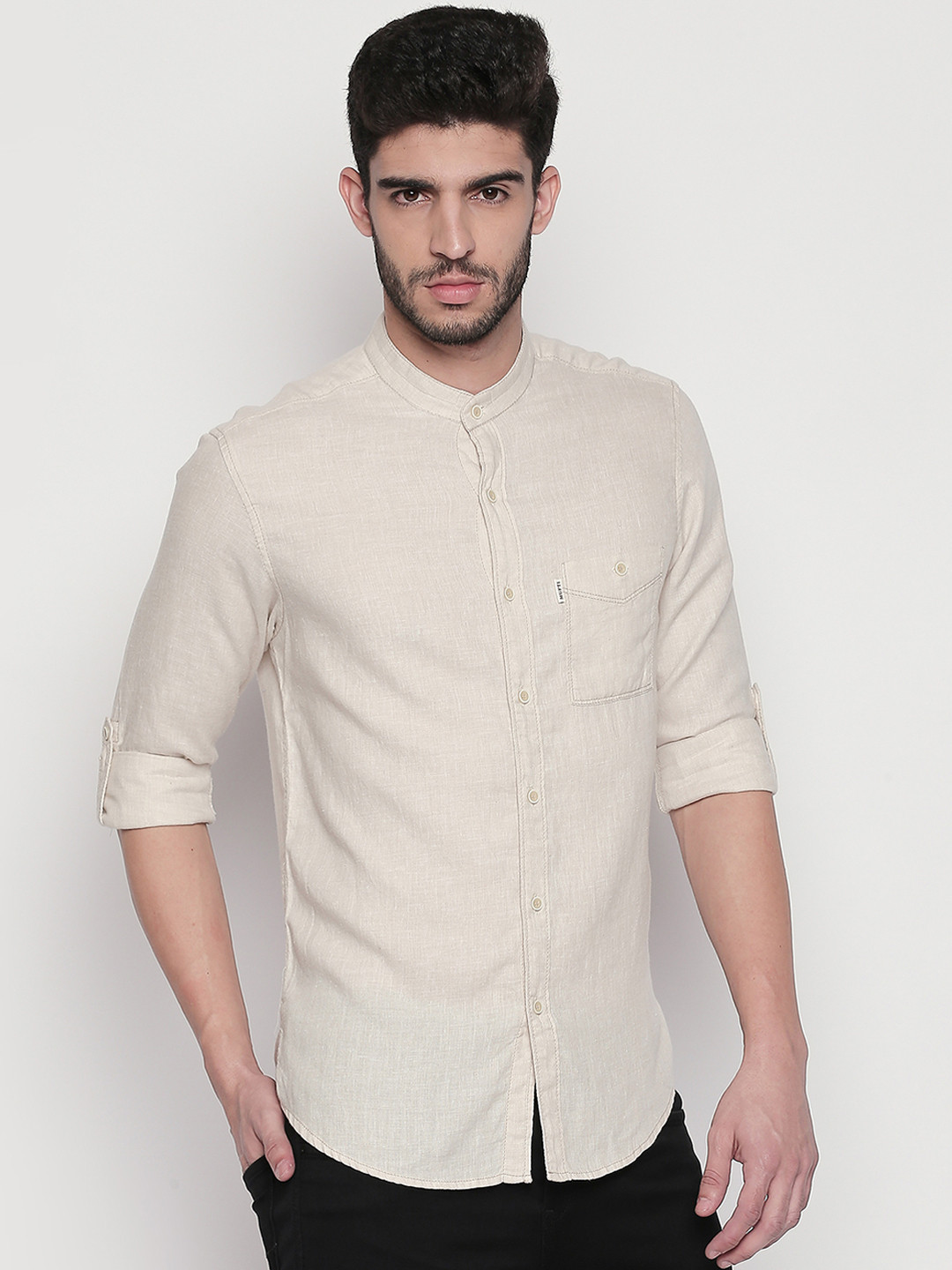 Buy Mufti Men Beige Slim Fit Solid Casual Shirt Shirts for Men