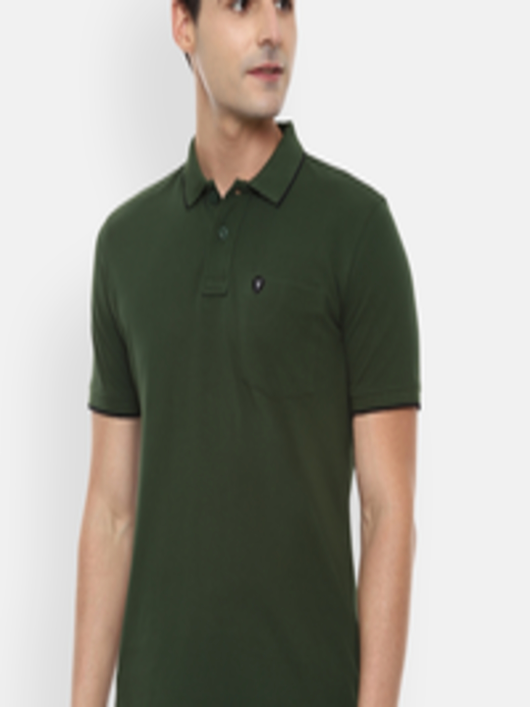 Buy Van Heusen Sport Men Olive Green Solid Polo Collar T Shirt ...