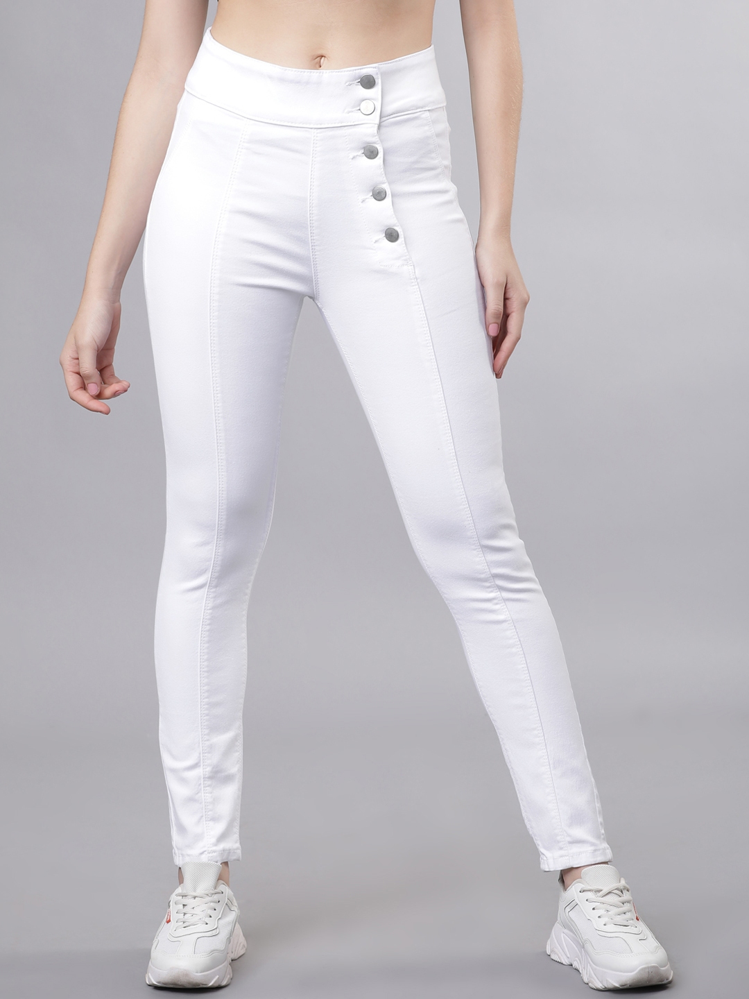 Buy Tokyo Talkies Women White Slim Fit Mid Rise Clean Look Stretchable ...