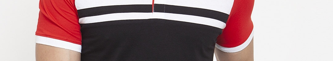 Buy WILD WEST Men Black & White Colourblocked Polo Collar T Shirt ...
