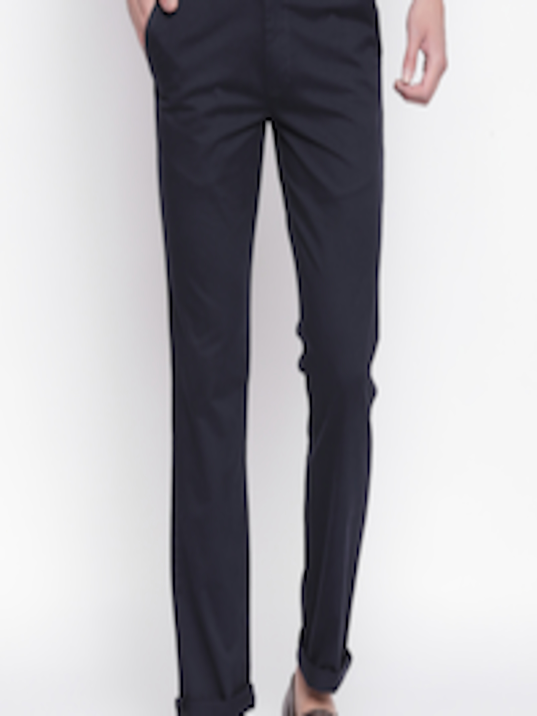 Buy BYFORD By Pantaloons Men Navy Blue Slim Fit Solid Regular Trousers ...