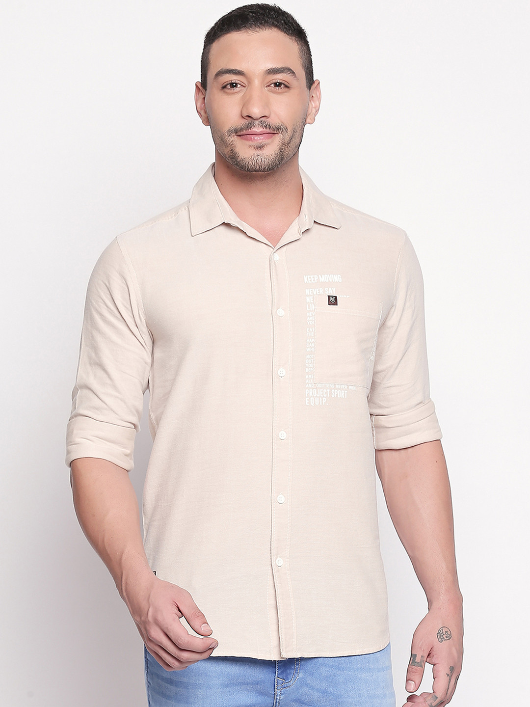 Buy Mufti Men Beige Slim Fit Solid Casual Shirt Shirts for Men