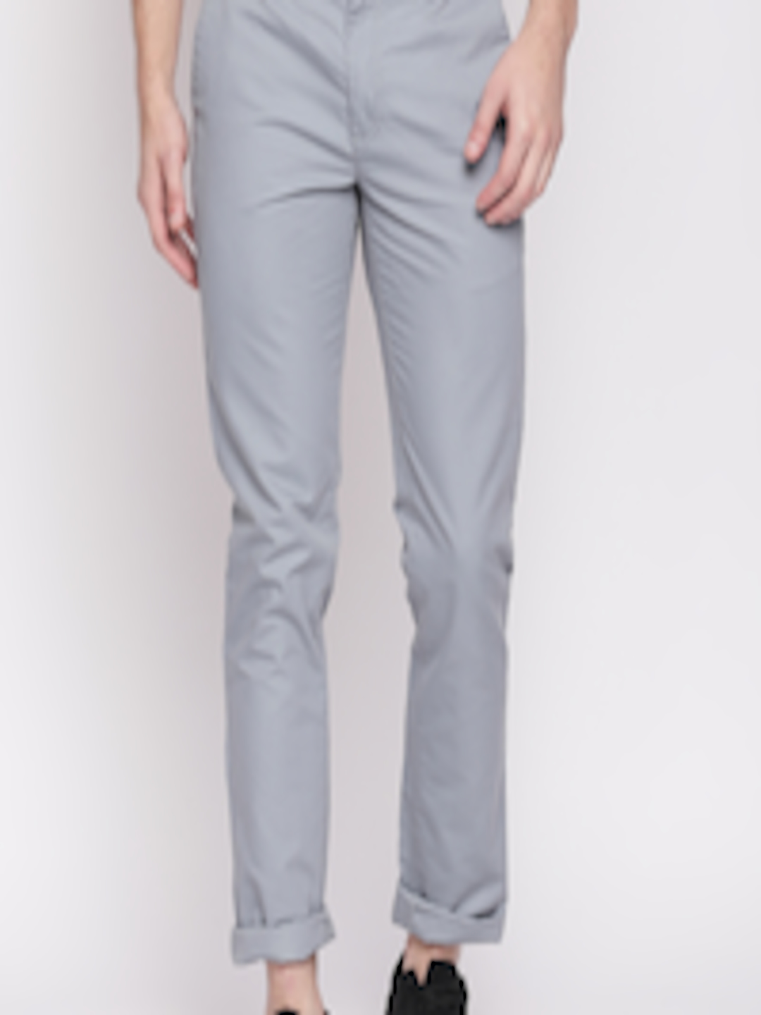 Buy BYFORD By Pantaloons Men Grey Slim Fit Solid Regular Trousers ...