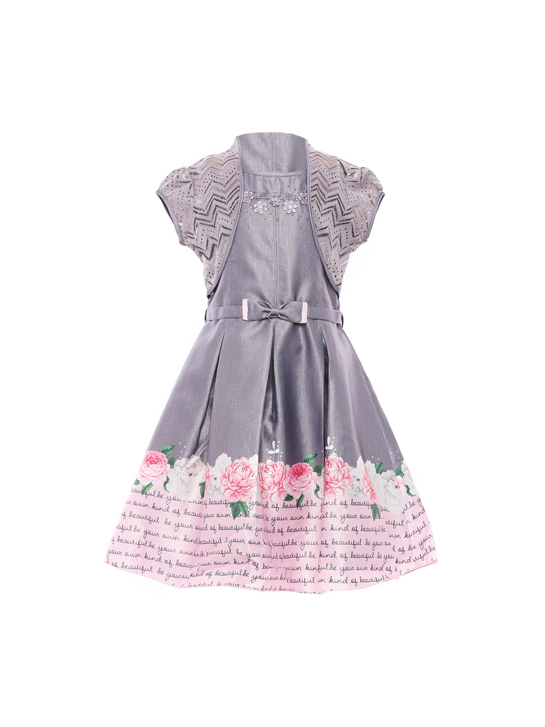 Buy Tiny Baby Girls Grey Printed Fit And Flare Dress With A Shrug