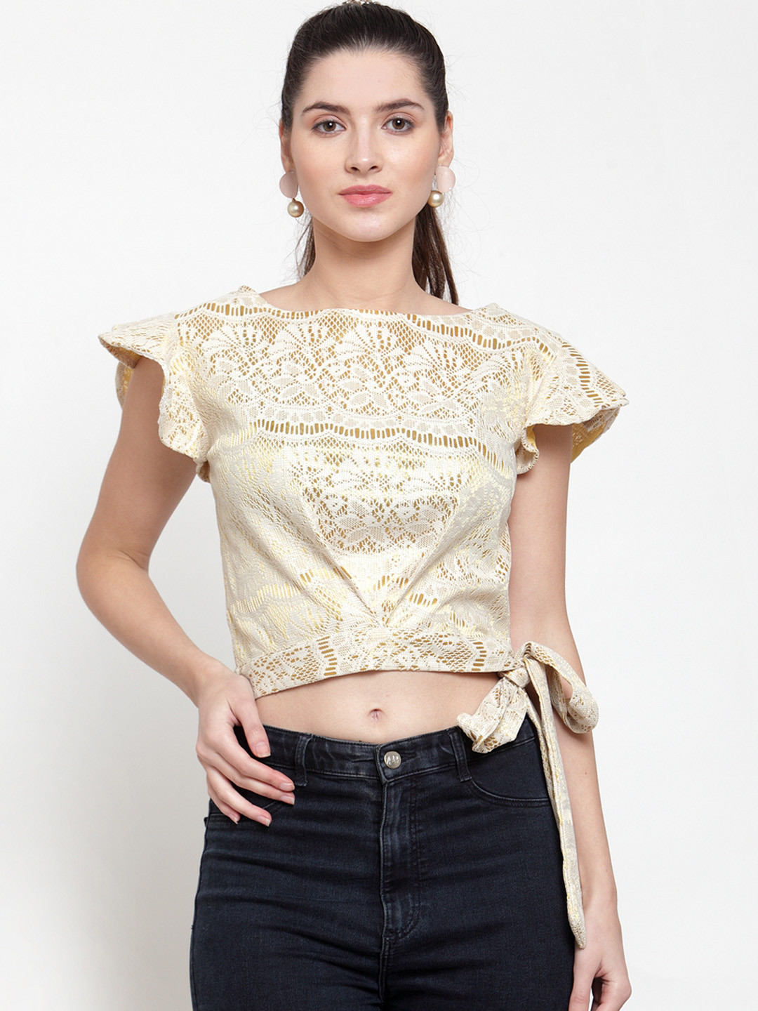 Buy Just Wow Women Beige Lace Crop Top Tops for Women 11454268 Myntra