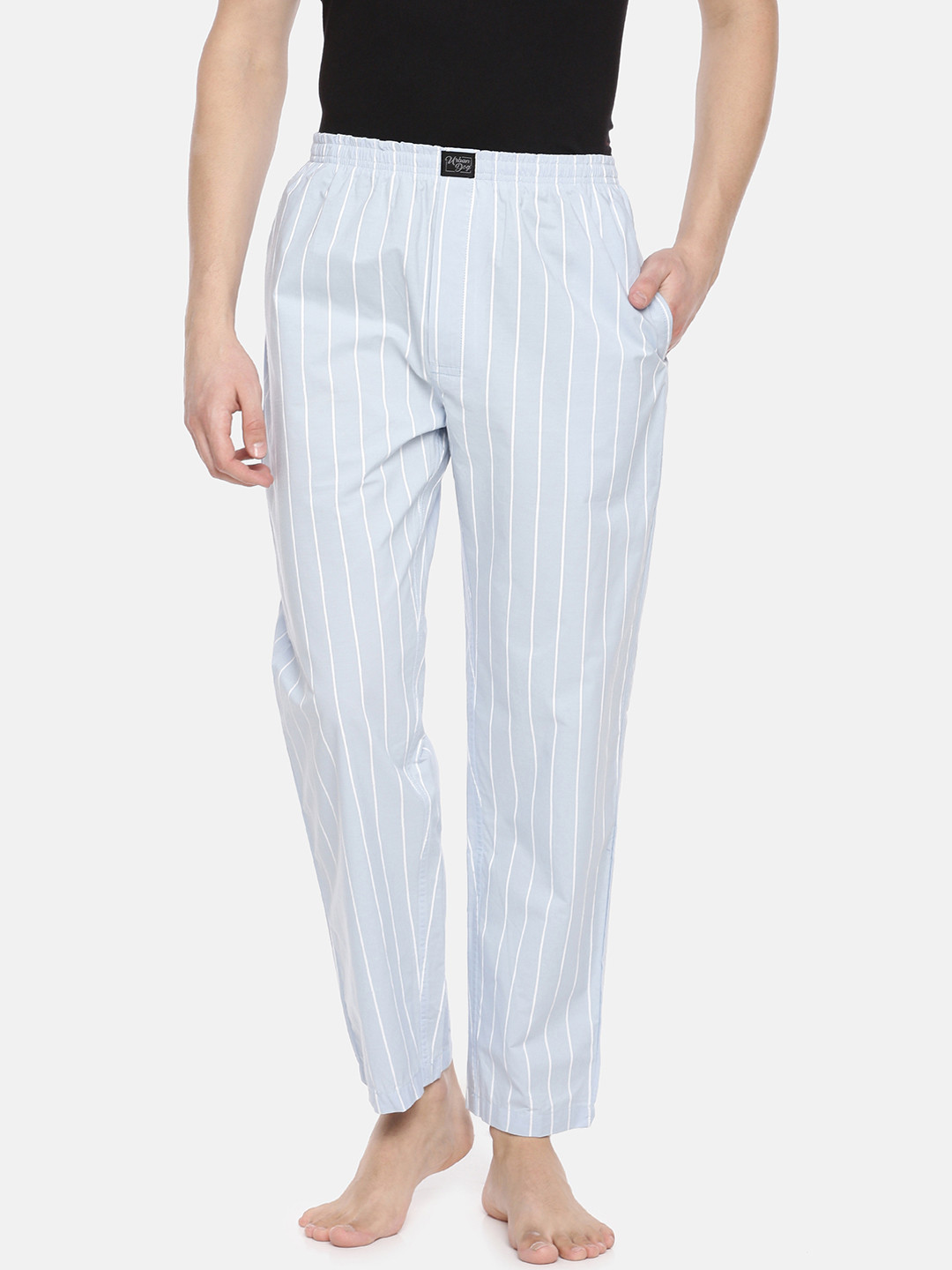 Buy Urban Dog Men Blue & White Striped Lounge Pants - Lounge Pants for ...
