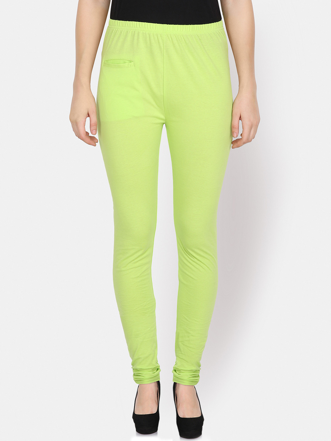 Buy Yaadleen Women Lime Green Solid Churidar Leggings Leggings for