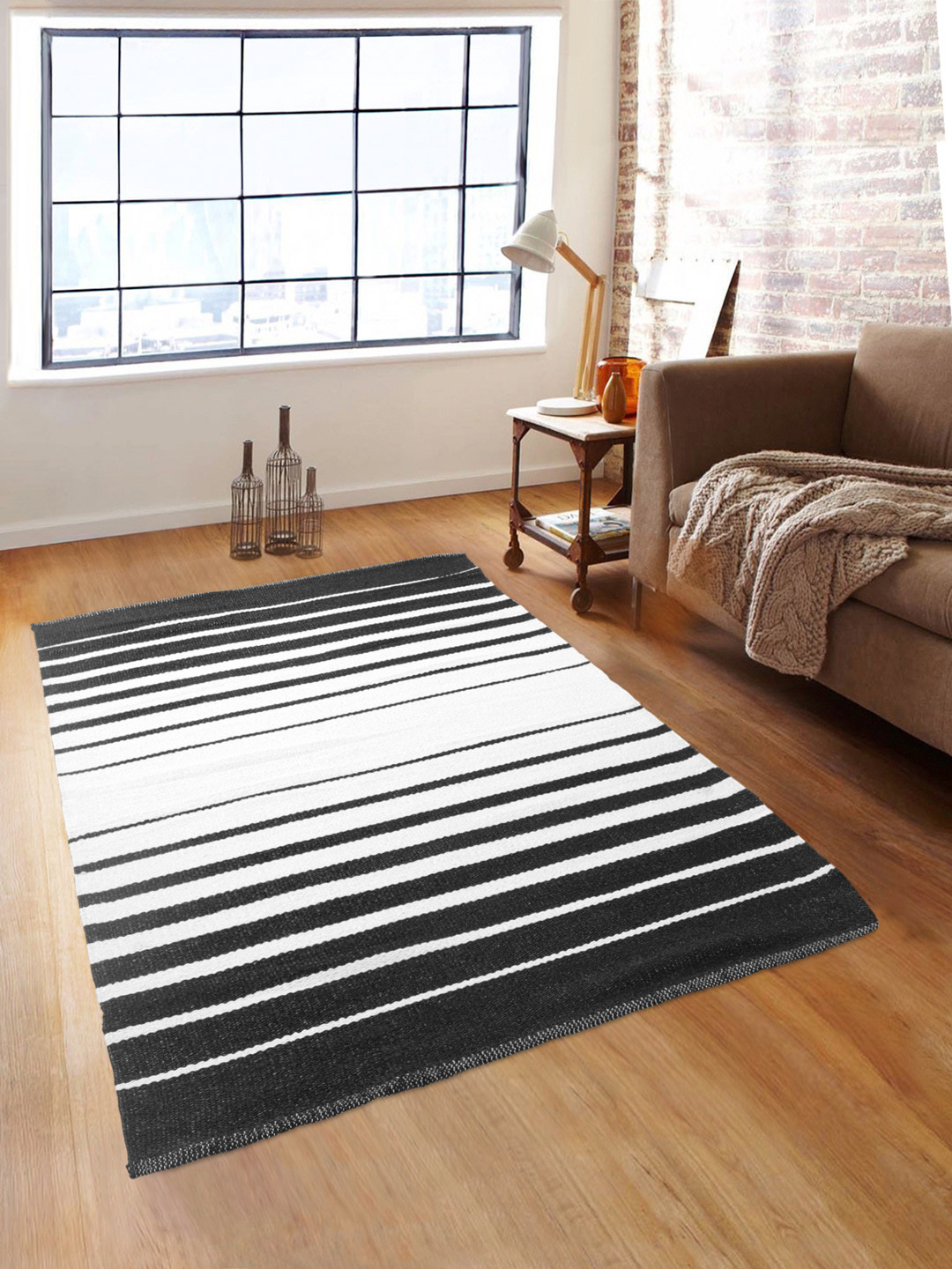 Buy ROMEE Black & White Striped Anti Skid Dhurrie Floor Mats