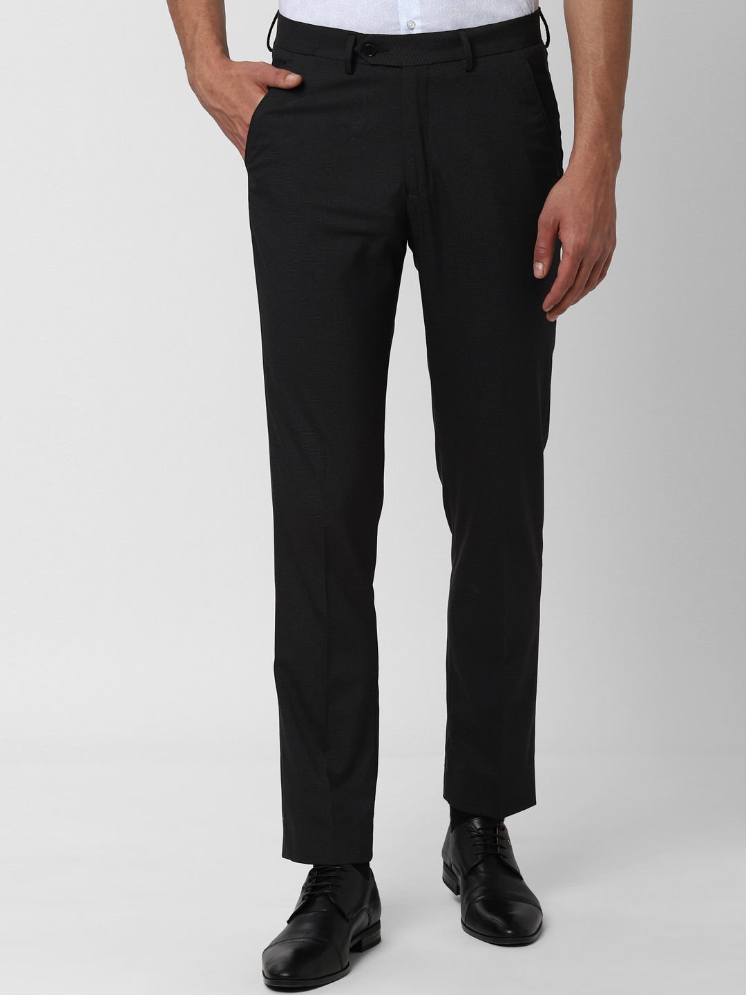 Buy Peter England Men Black Slim Fit Solid Regular Trousers Trousers