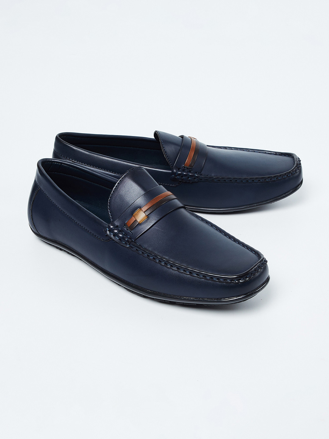 Buy CODE By Lifestyle Men Navy Blue Solid Formal Loafers Formal Shoes