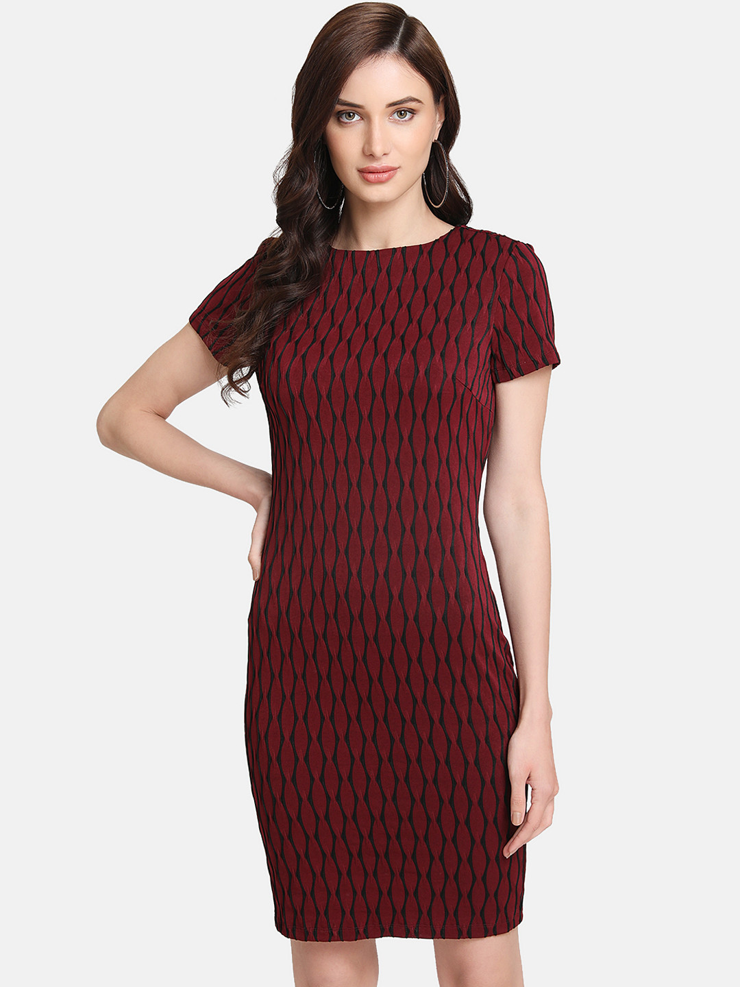 Buy Kazo Women Maroon Printed Sheath Dress Dresses for Women 11456538