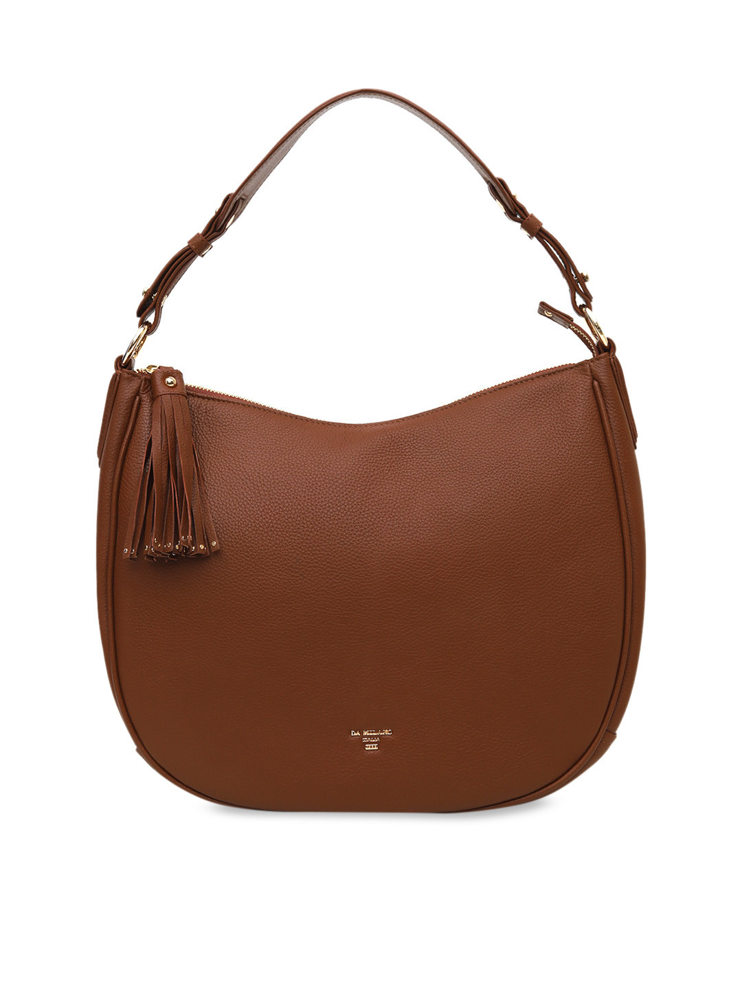 Buy Da Milano Brown Solid Leather Hobo Bag Handbags for Women