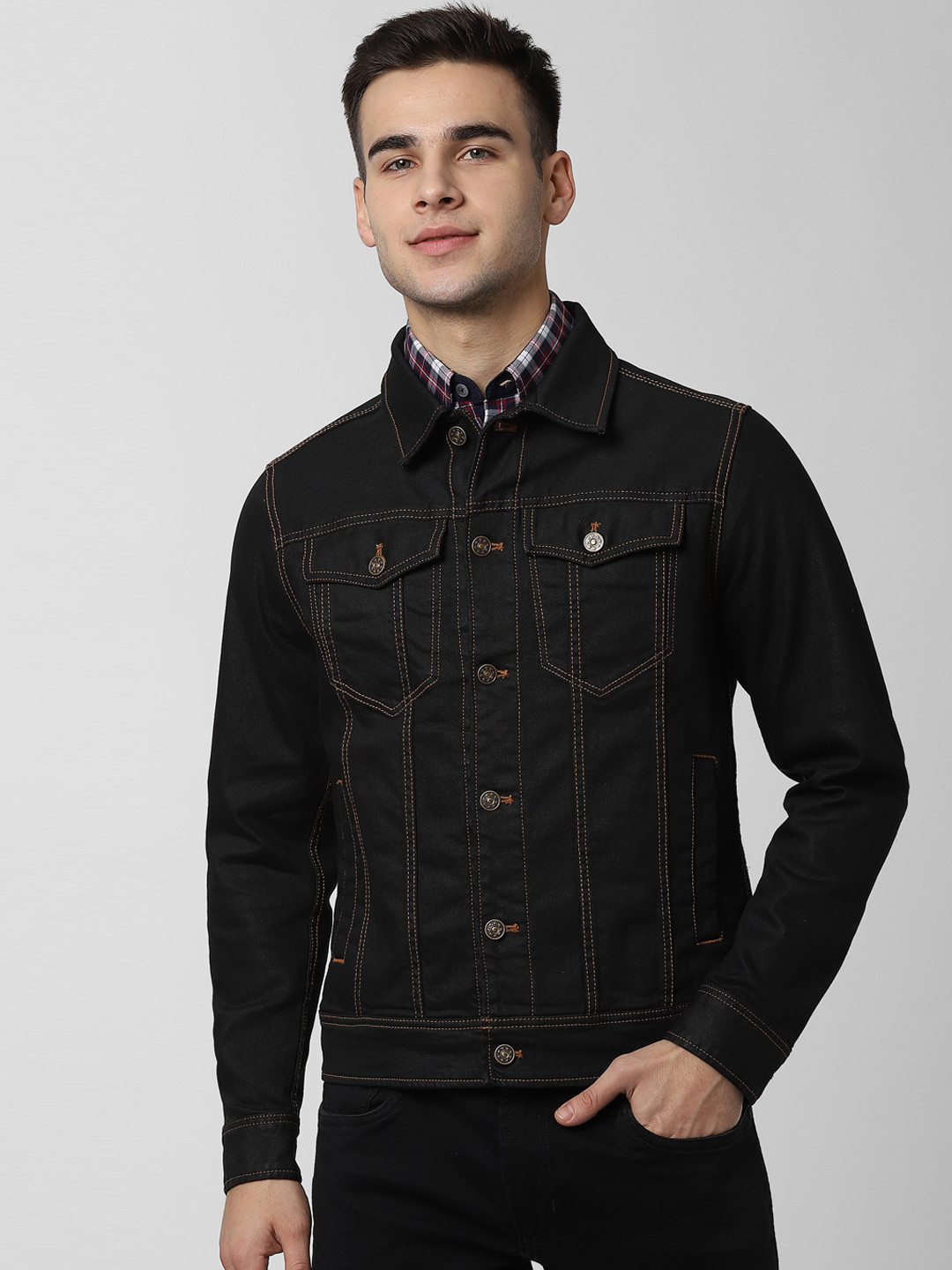 Buy Peter England Casuals Men Black Solid Denim Jacket Jackets for