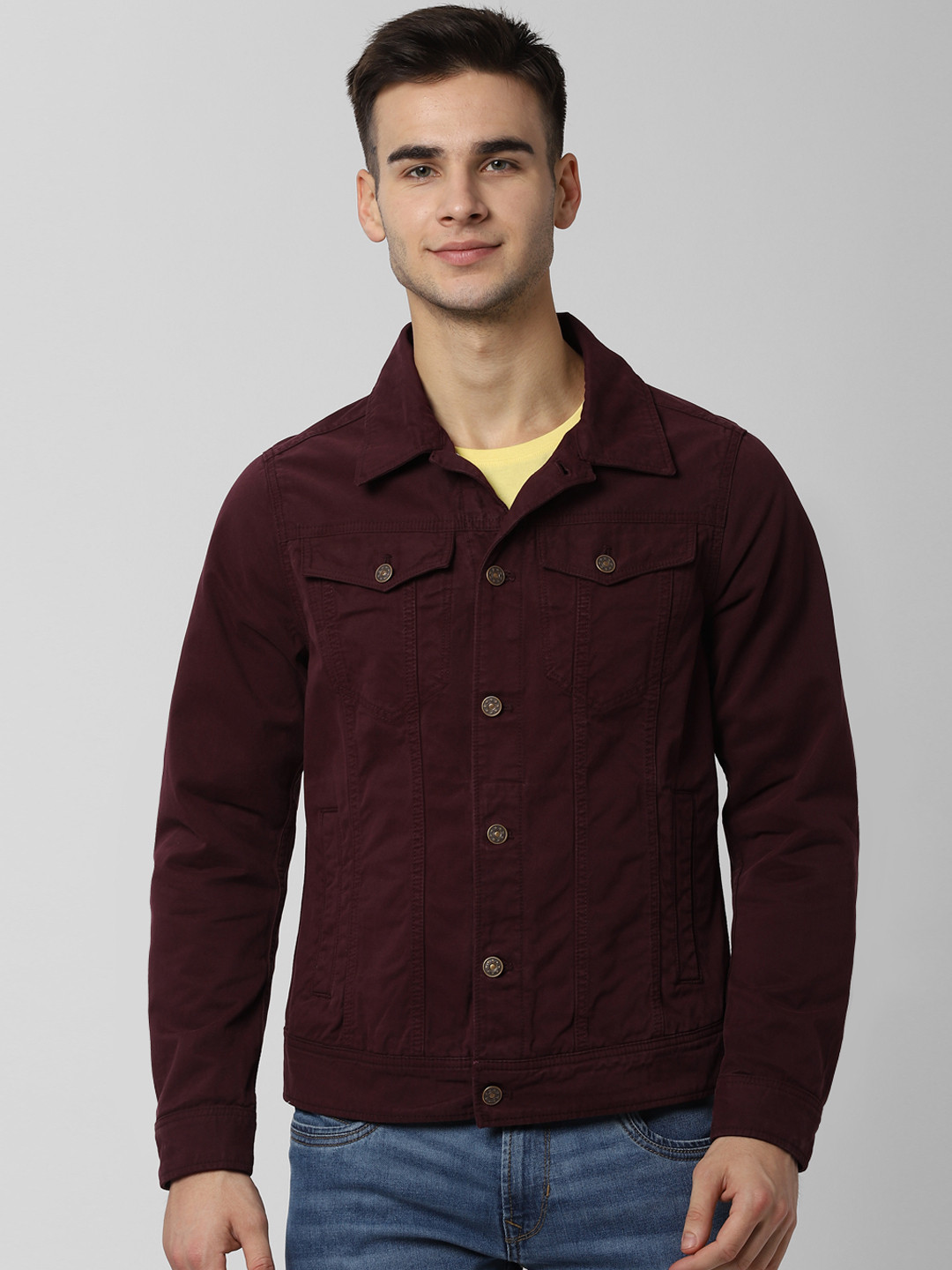 Buy Peter England Casuals Men Maroon Solid Denim Jacket Jackets for