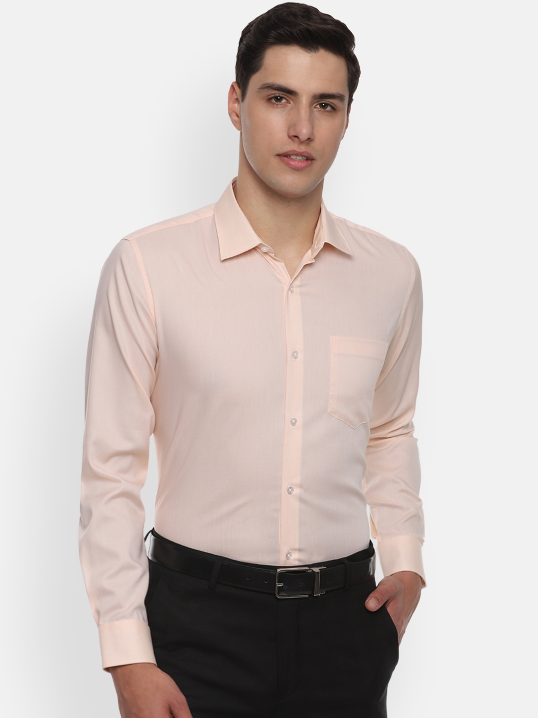 Buy Van Heusen Men Peach Coloured Slim Fit Solid Formal Shirt - Shirts ...