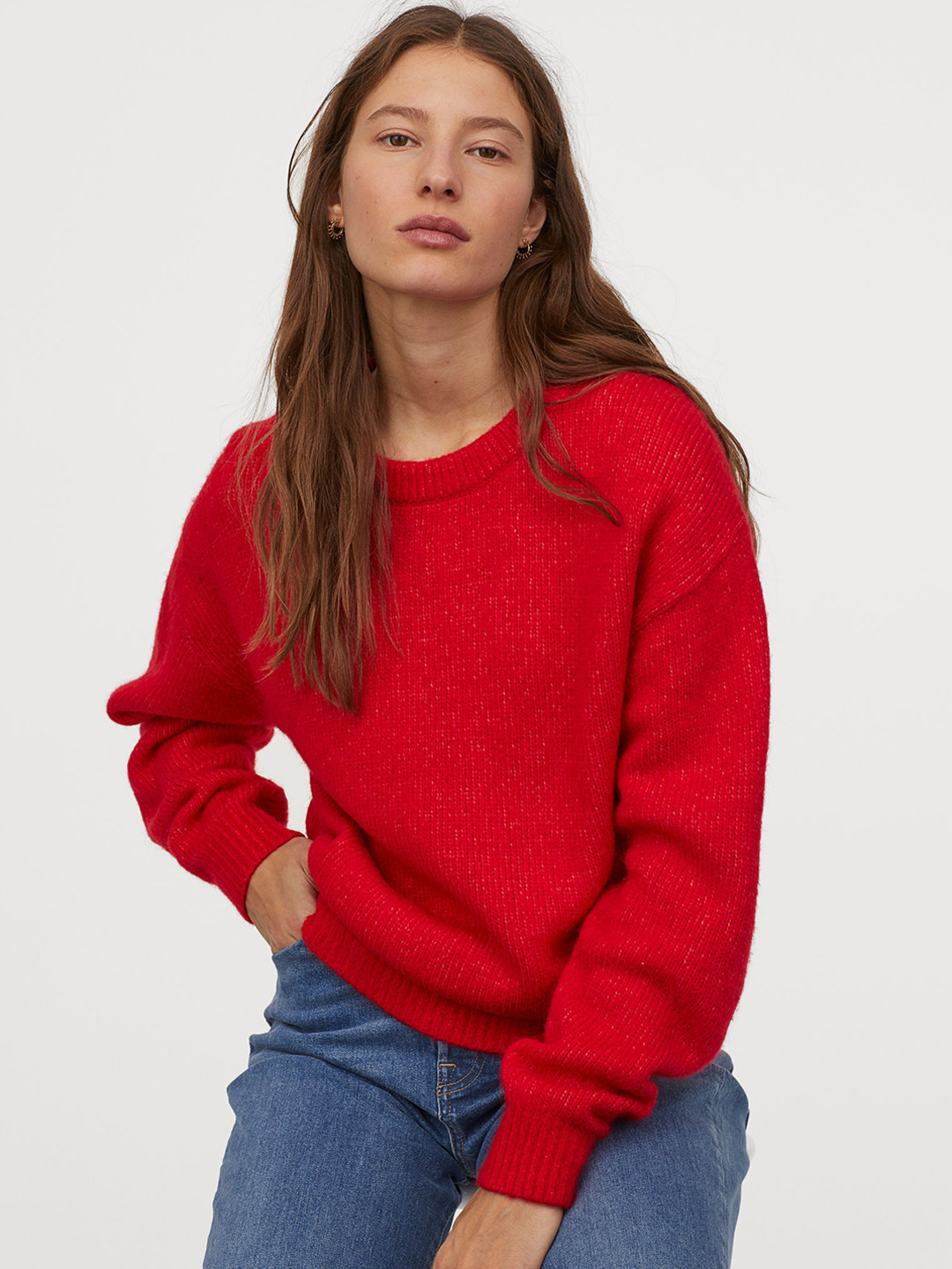 Buy H&M Women Red Solid Fine Knit Wool Blend Jumper Sweaters for