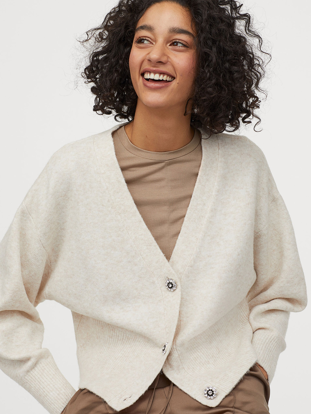 Buy H&M Women Beige Cardigan With Sparkly Buttons Sweaters for Women