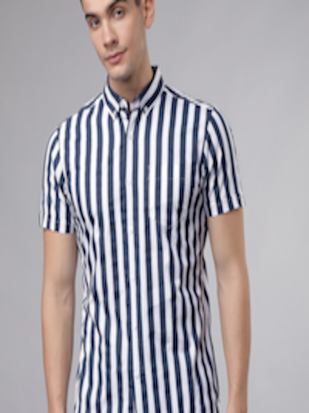 Buy HIGHLANDER Men Blue & White Slim Fit Striped Casual Shirt - Shirts ...