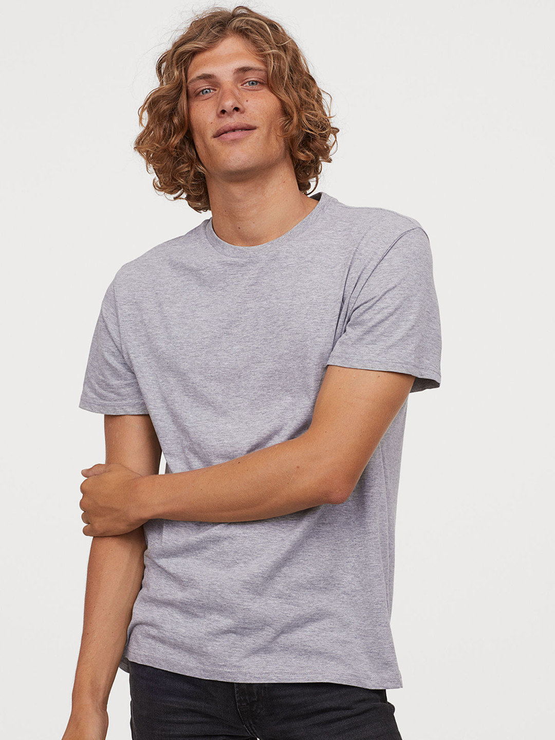 Buy H&M Men Grey Melange Solid Cotton T Shirt Regular Fit - Tshirts for