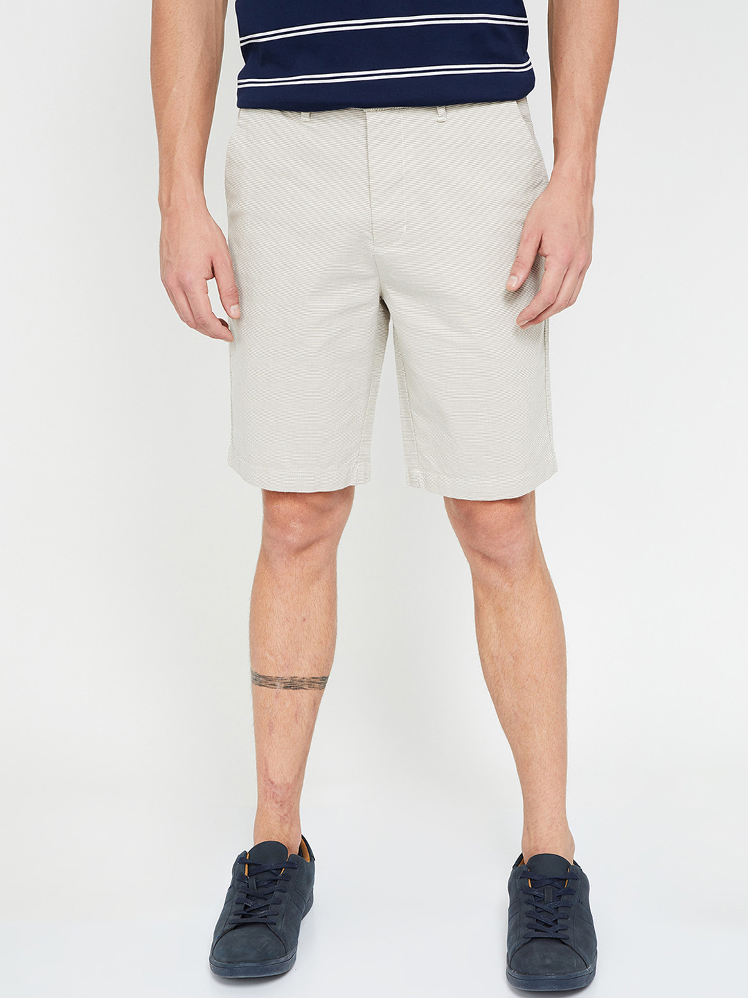 Buy CODE By Lifestyle Men Beige Self Design Regular Fit Shorts Shorts