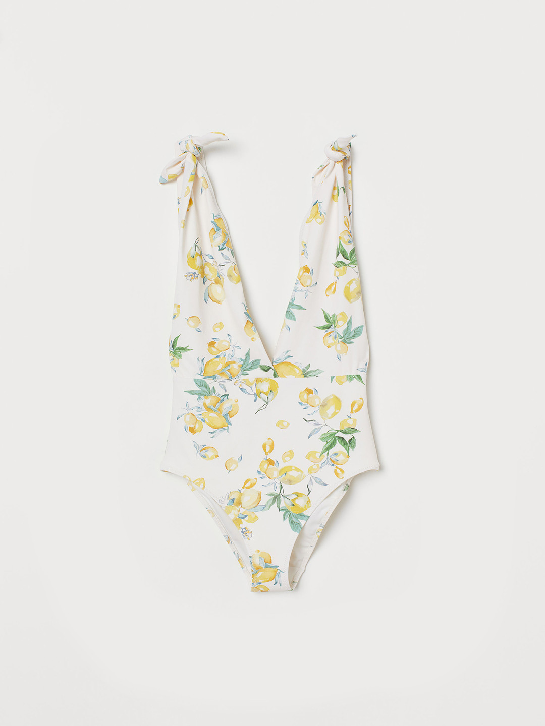Buy H&M Women White & Yellow Printed V Neck Swimsuit Swimwear for