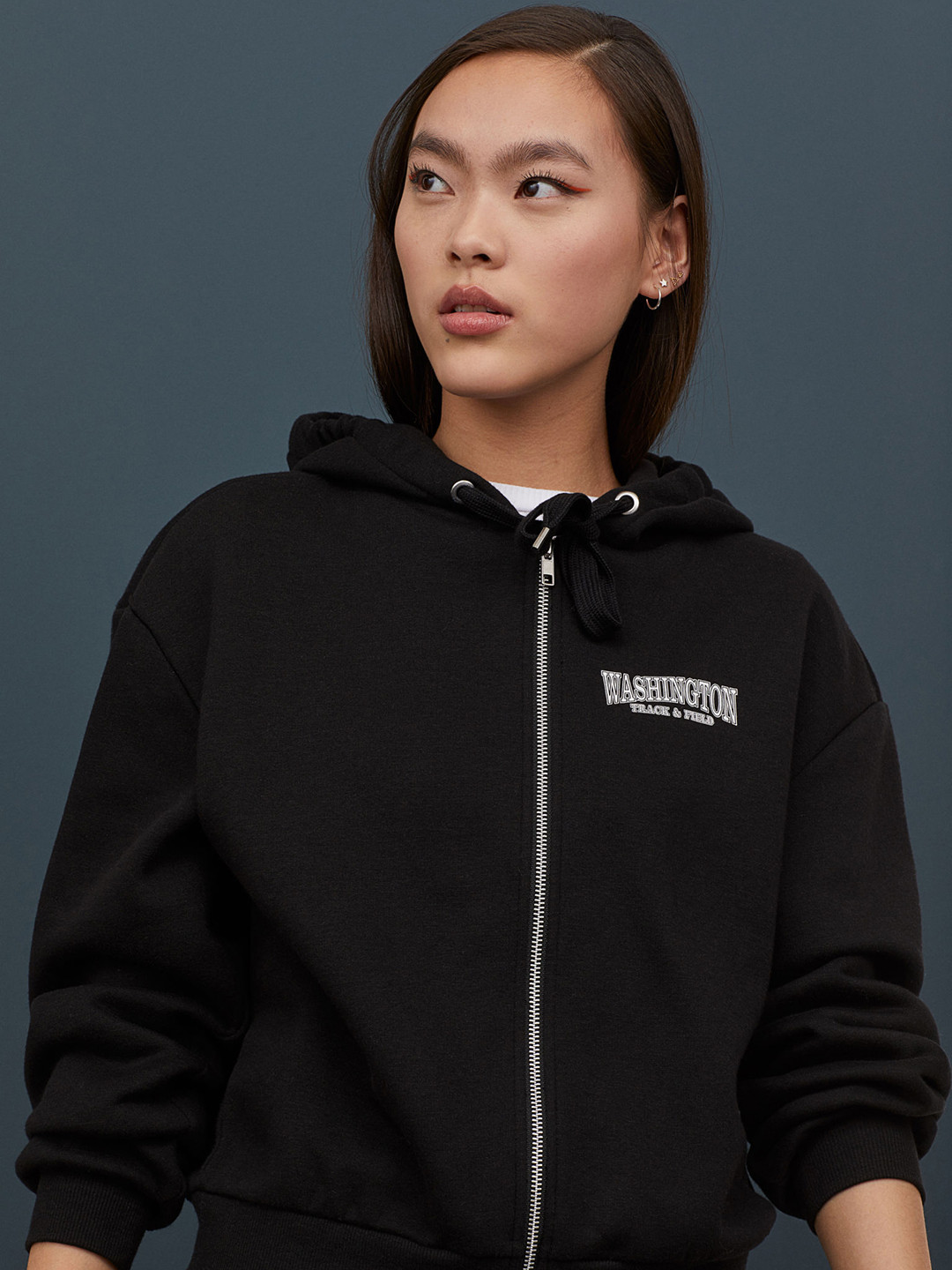 Buy H&M Women Black Printed Hooded Jacket Sweatshirts for Women