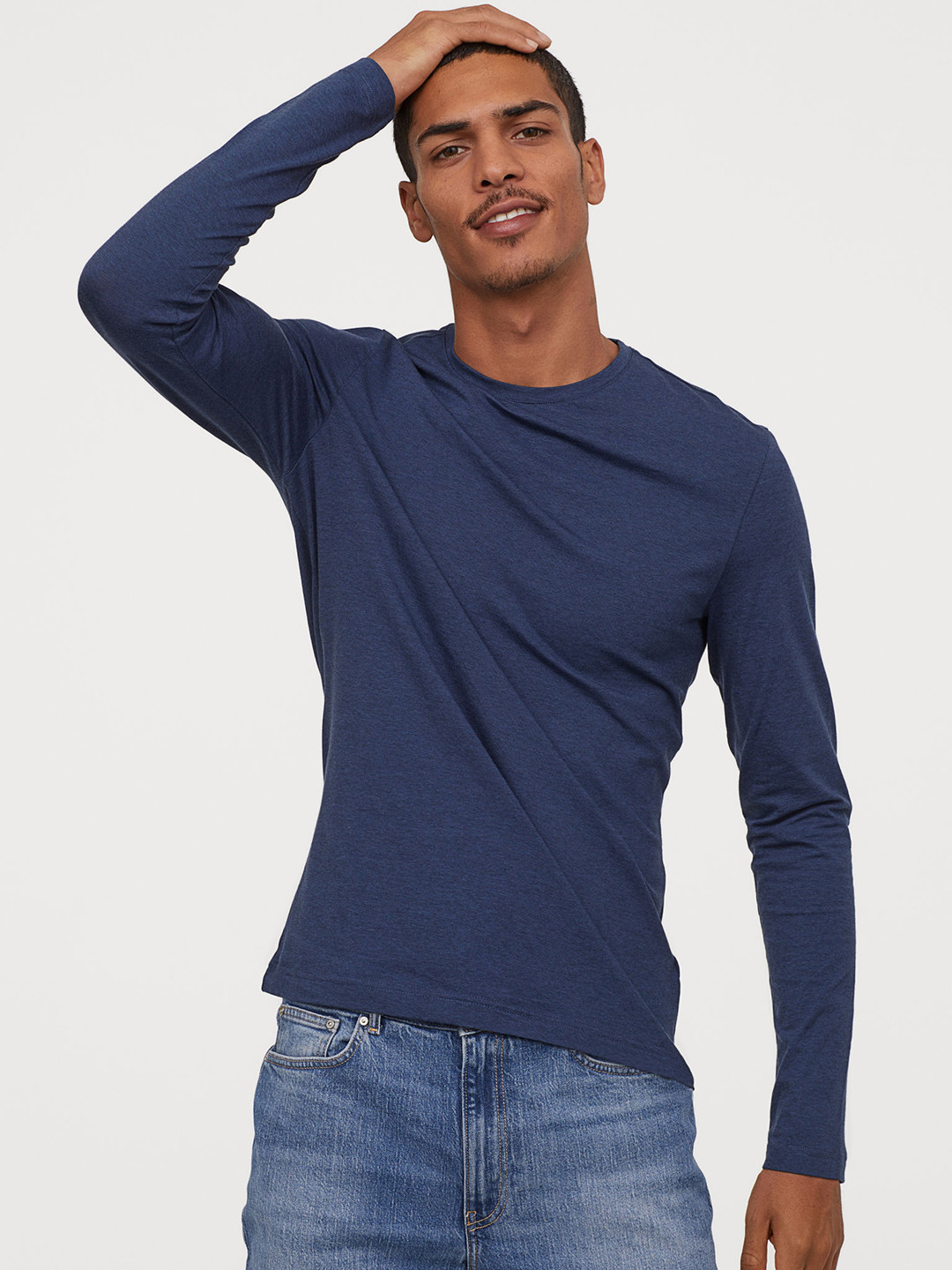 Buy H&M Men Blue Solid Long Sleeved Jersey Top Sweatshirts for Men