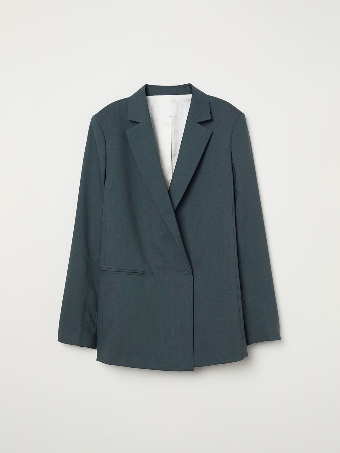 Buy H&M Women Greenish Blue Double Breasted Wool Jacket Blazers for