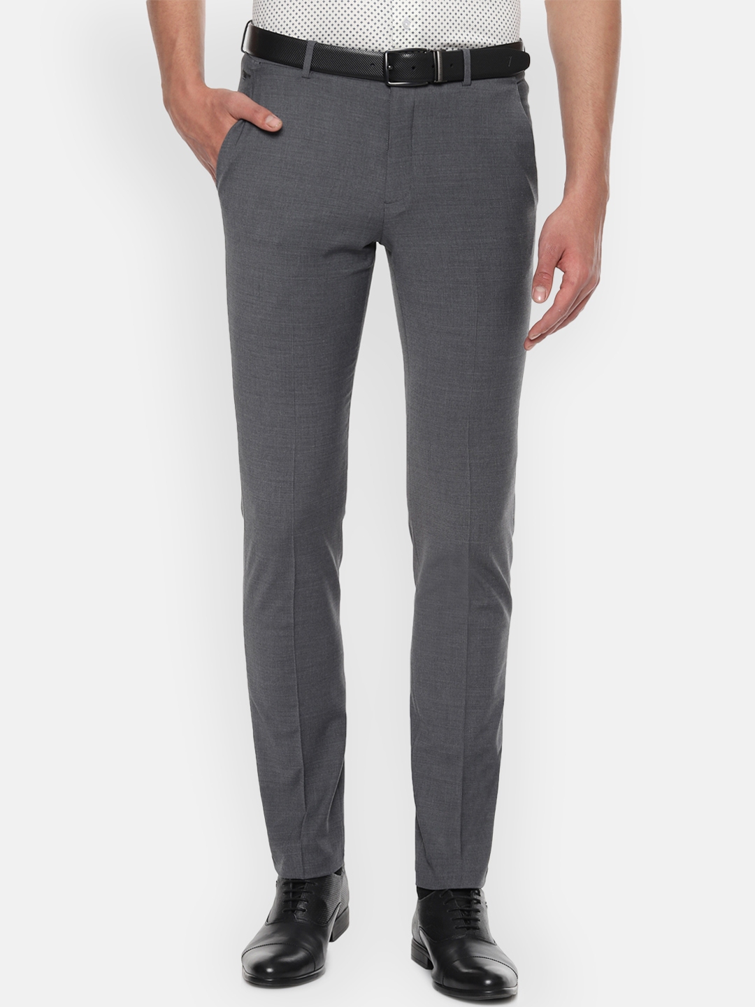 Buy Louis Philippe Men Grey Slim Fit Solid Regular Trousers - Trousers ...