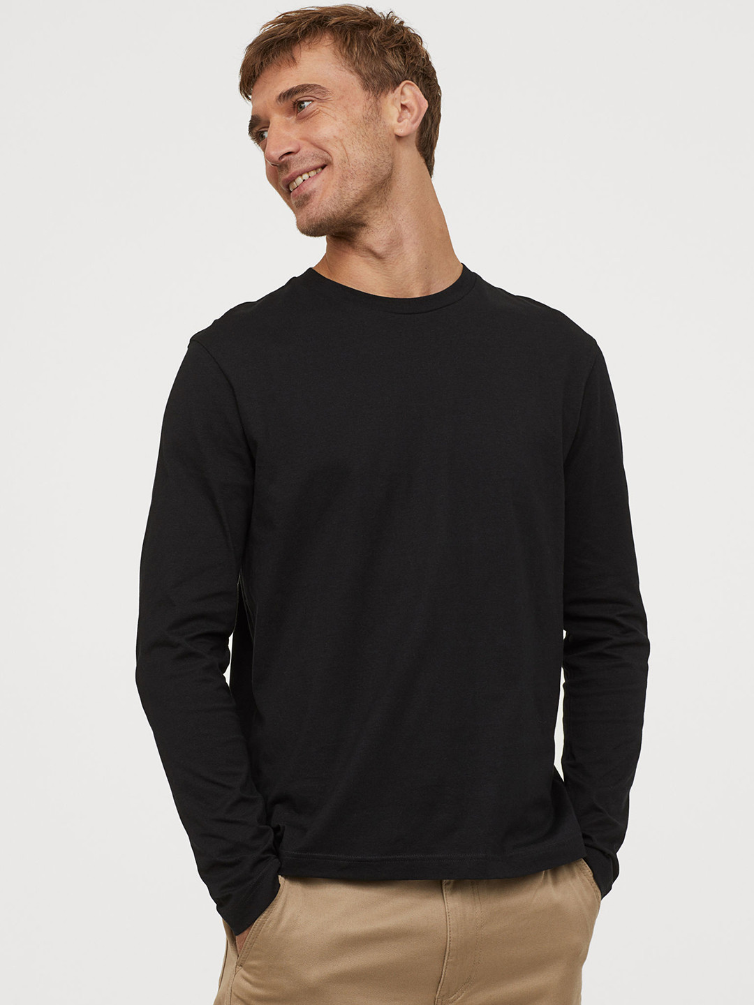 Buy H&M Men Black Solid Long Sleeved Sustainable Top Regular Fit