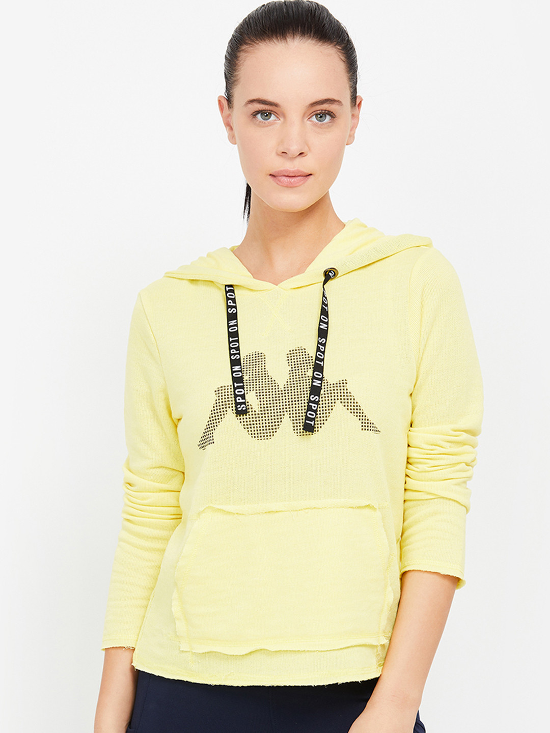 Buy Kappa Women Yellow Printed Hooded Sweatshirt Sweatshirts for