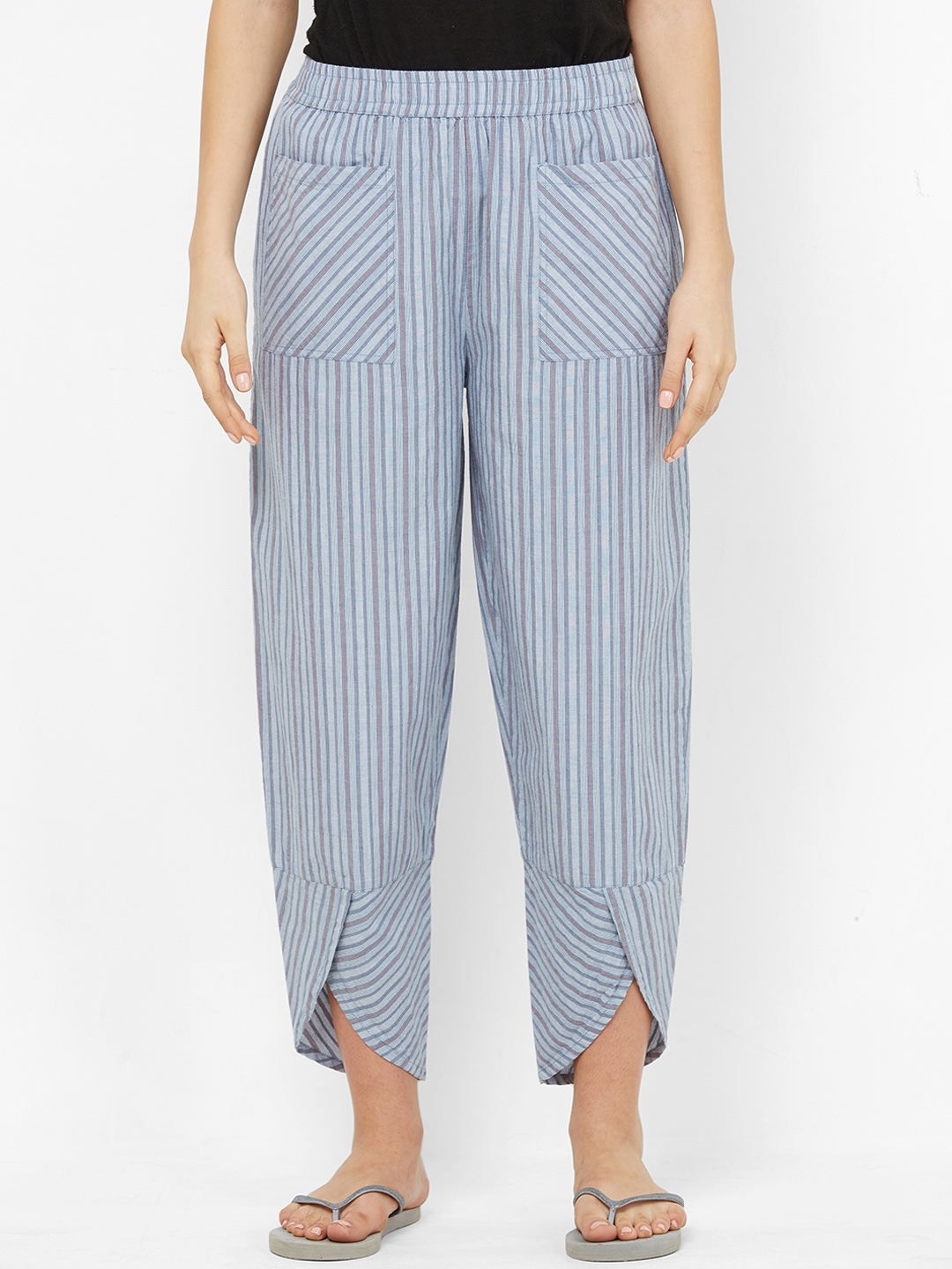 blue and red striped pants