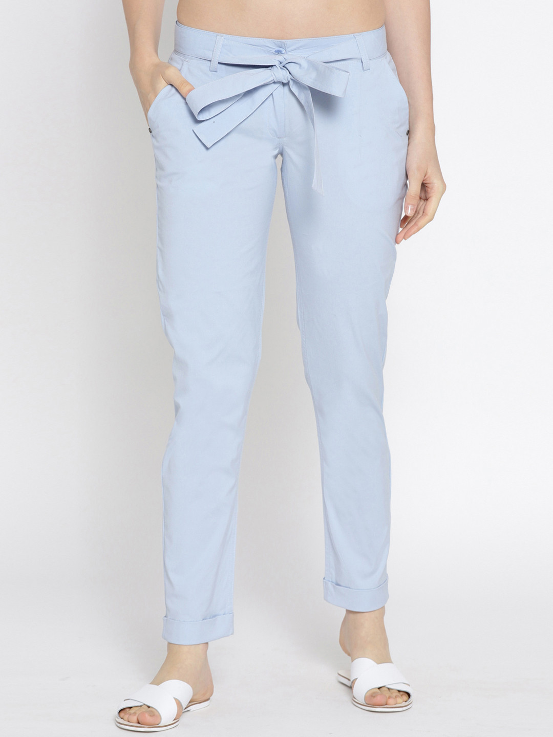 Buy JUMP USA Women Blue Slim Fit Solid Peg Trousers Trousers for