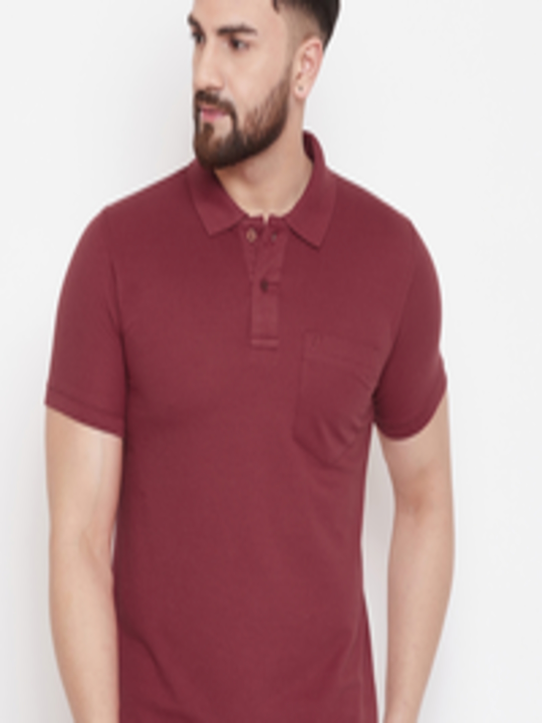 Buy Camey Men Maroon Solid Polo Collar T Shirt - Tshirts for Men ...