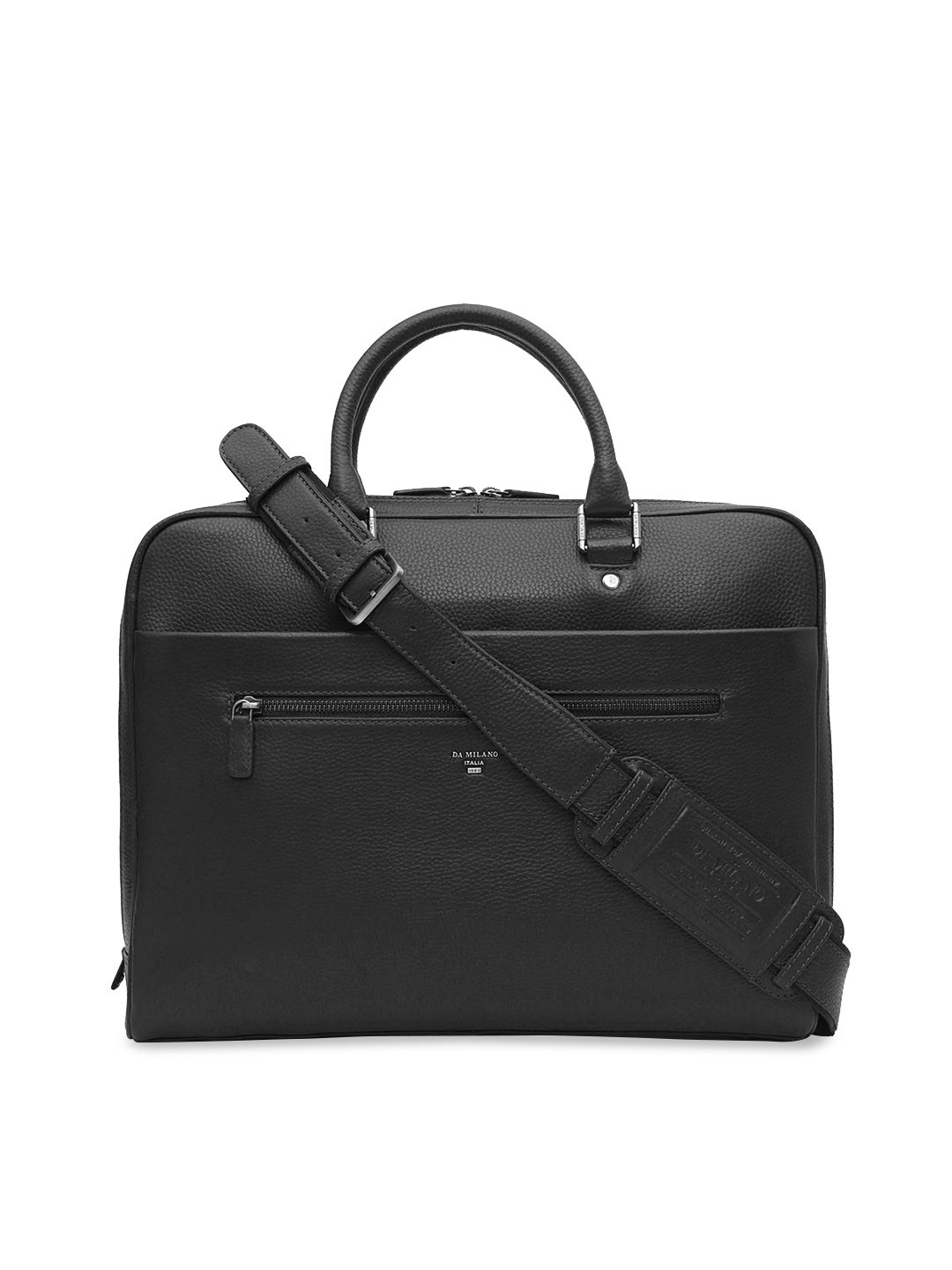 Buy Da Milano Unisex Black Textured Leather Laptop Bag Laptop Bag for